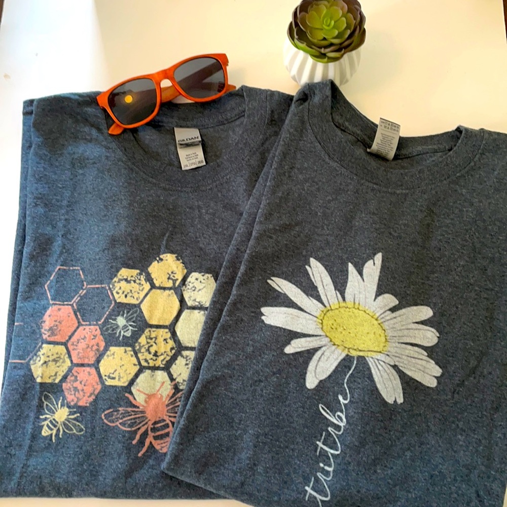 NWOT: 2 graphic tshirts, “honey bee” & “Let it Be”